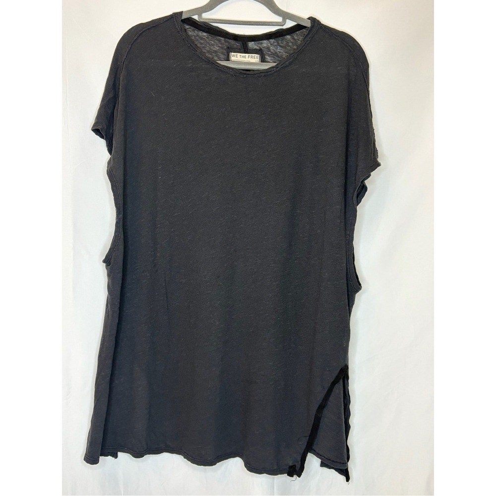 Free People We The Free Crystalle Tee Black Linen Blend Oversized Tunic L - Picture 4 of 16